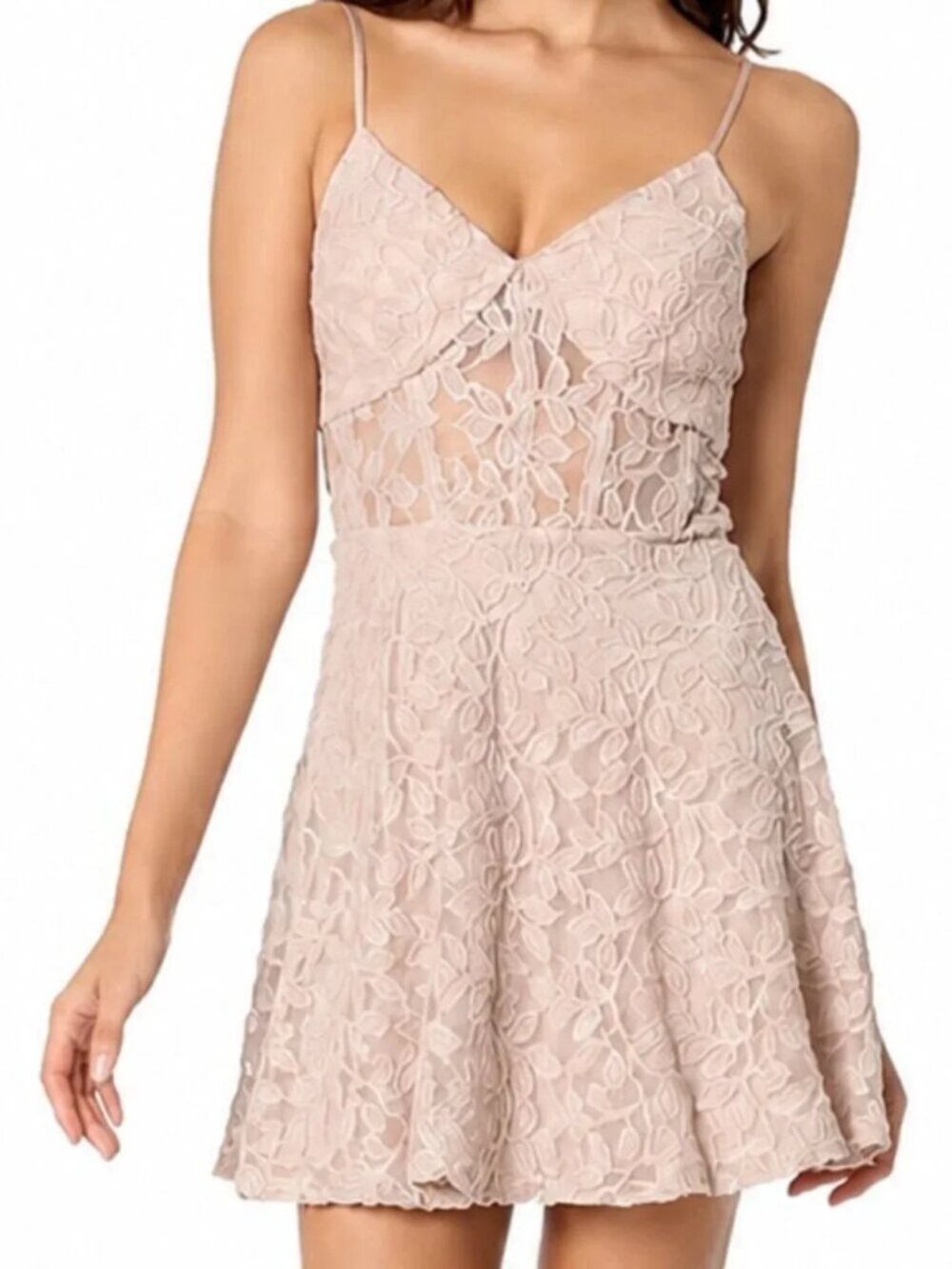 Speechless Sleeveless Lace Panel Dress Champagne